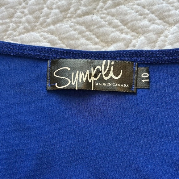 Sympli Nu Focus Asymmetric Hem Cut Out Shoulder 3/4 Sleeve Tunic Cobalt Blue - Picture 9 of 17